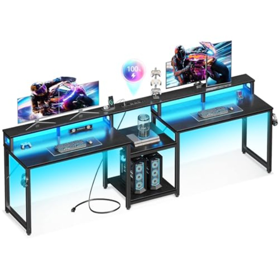 L Shaped Desk Setup - โต๊ะสำหรับเล่นเกมสำหรับ 2 คน ความยาว 98 นิ้ว