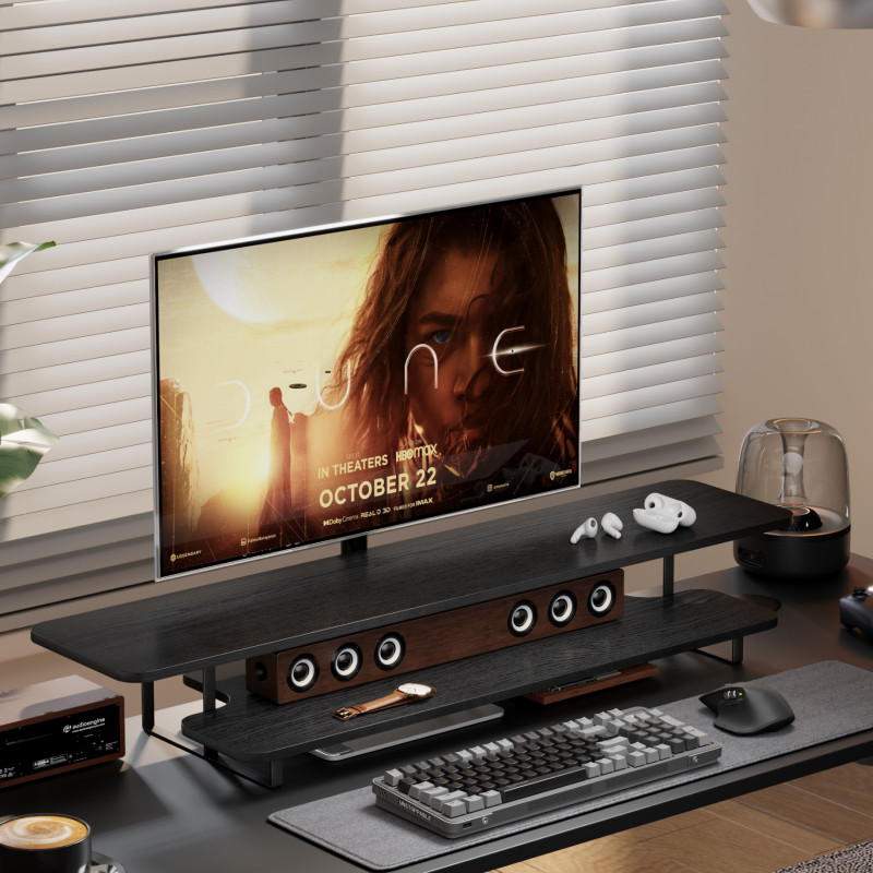 Desk Setup Monitor And Laptop - ขาตั้งจอคอมพิวเตอร์แบบยกสูง วัสดุไม้วอลนัท สำหรับจัดระเบียบโต๊ะทำงาน รองรับการใช้งานคอมพิวเตอร์ ฐานวางแล็ปท็อปสำหรับสำนักงานและบ้าน ออกแบบตามหลักสรีรศาสตร์