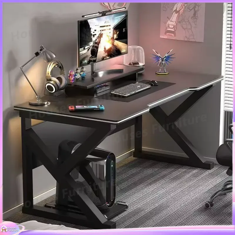 L Shaped Desk Setup - โต๊ะเกมมิ่งคาเฟ่เมทัลสีดำ โต๊ะคอมพิวเตอร์ MDF สำหรับติดตั้งพีซี โต๊ะทำงานตามหลักสรีรศาสตร์ พร้อมระบบจัดการสายเคเบิล
