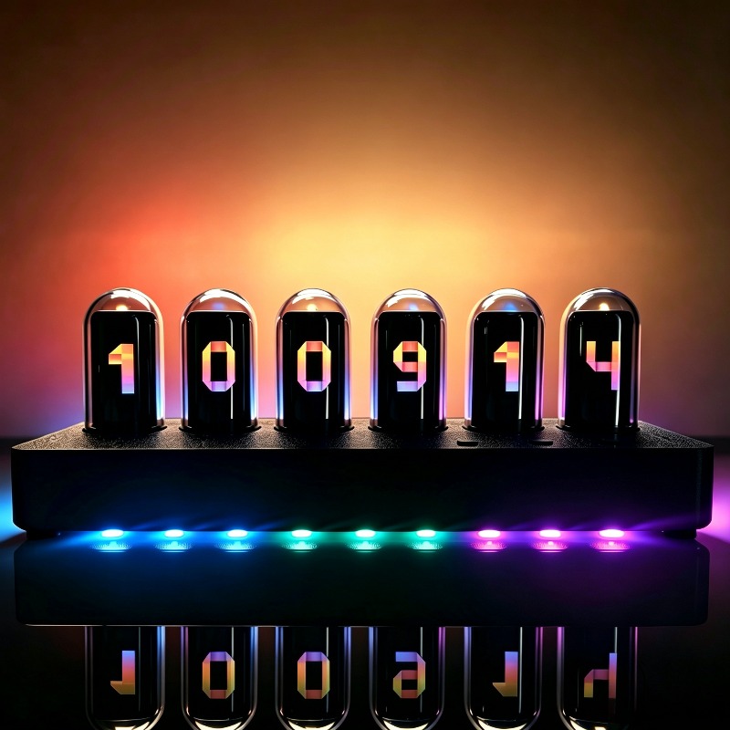 Desk Setup Youtube - นาฬิกาตั้งโต๊ะแบบจำลองหลอดนิกซี่ IPS พร้อมไฟ RGB สร้างบรรยากาศ ปรับแต่งได้