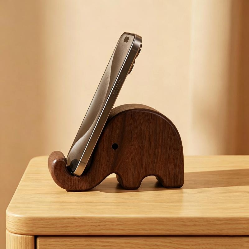 Desk Setup Wood - ที่วางโทรศัพท์ไม้เนื้อแข็งวอลนัทสีดำดีไซน์เรียบง่าย: ชั้นวางโชว์การ์ดสำหรับธุรกิจ ตกแต่งโต๊ะทำงานในบ้านและสำนักงาน