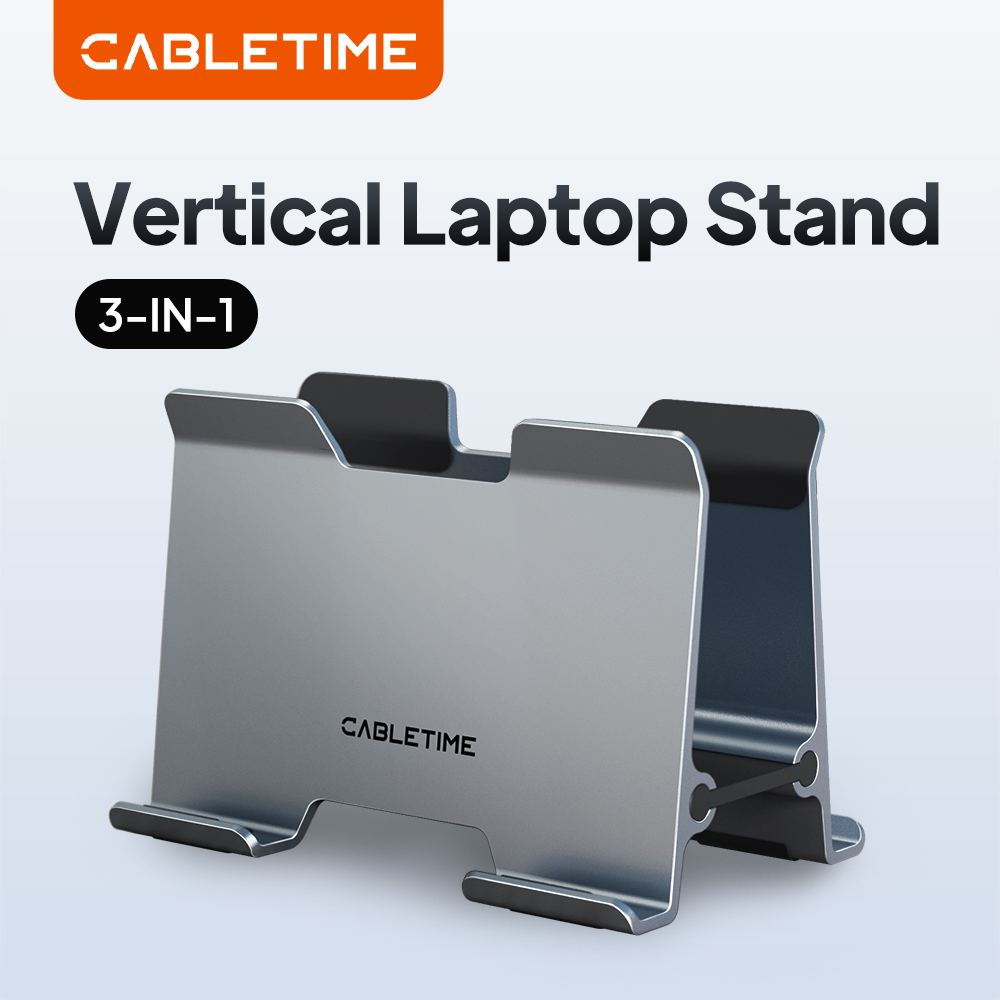 Vertical Laptop Stand - CABLETIME ขาตั้งแล็ปท็อปแนวตั้งอลูมิเนียมอัลลอยด์ที่วางโน้ตบุ๊คแบบตั้งโต๊ะสำหรับ MacBook Pro Surface HP