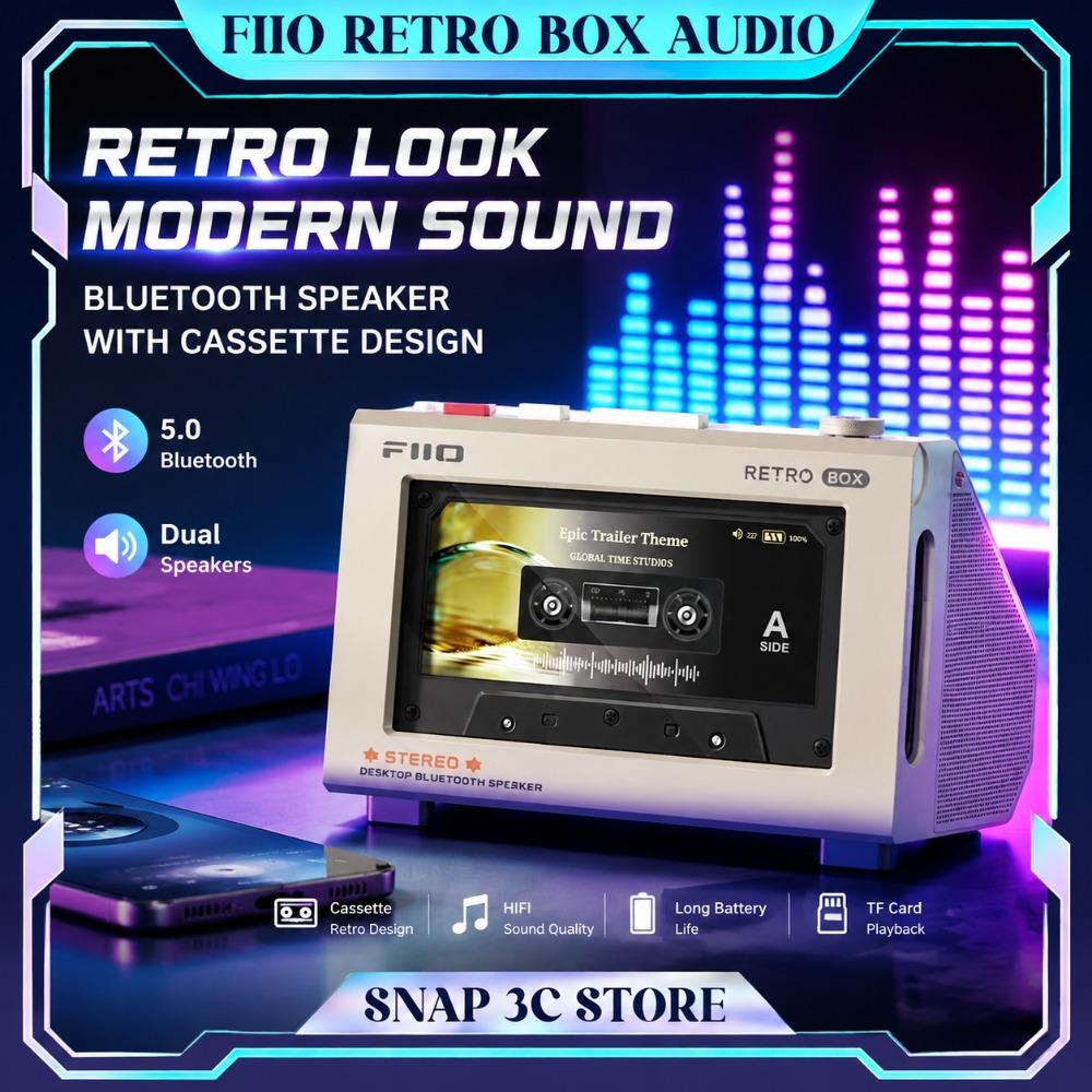 Speaker Desk Setup - FiiO RETRO BOX ลำโพงสเตอริโอบลูทูธสไตล์คาสเซ็ต รองรับการถอดรหัสเสียง LDAC
