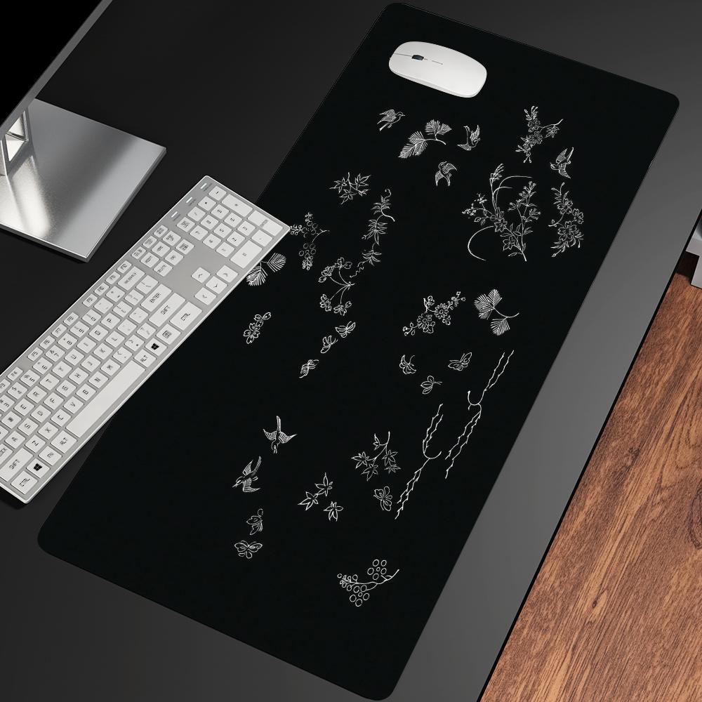 Desk Setup With Plants - แผ่นรองเมาส์ลายต้นไม้และนก อุปกรณ์เสริมสำหรับโต๊ะทำงาน แผ่นรองเมาส์สำหรับเล่นเกม พรมรองเมาส์ แผ่นรองโต๊ะ ตกแต่งโต๊ะคอมพิวเตอร์