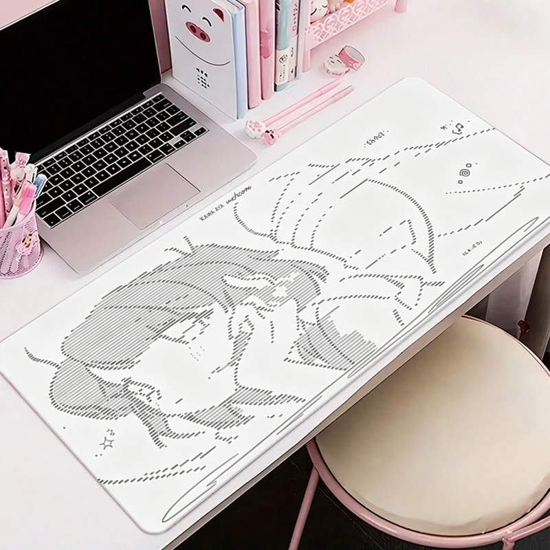 Desk Setup Rug - แผ่นรองเมาส์หนังลายการ์ตูนอนิเมะสาวน้อย Y2k น่ารัก ขนาดใหญ่ สำหรับคีย์บอร์ดคอมพิวเตอร์ แผ่นรองโต๊ะหนัง