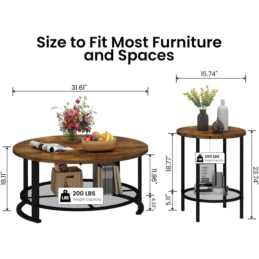 ชุดโต๊ะกลางและโต๊ะข้างทรงกลม 3 - Desk Setup Wood บทวิจารณ์และราคา