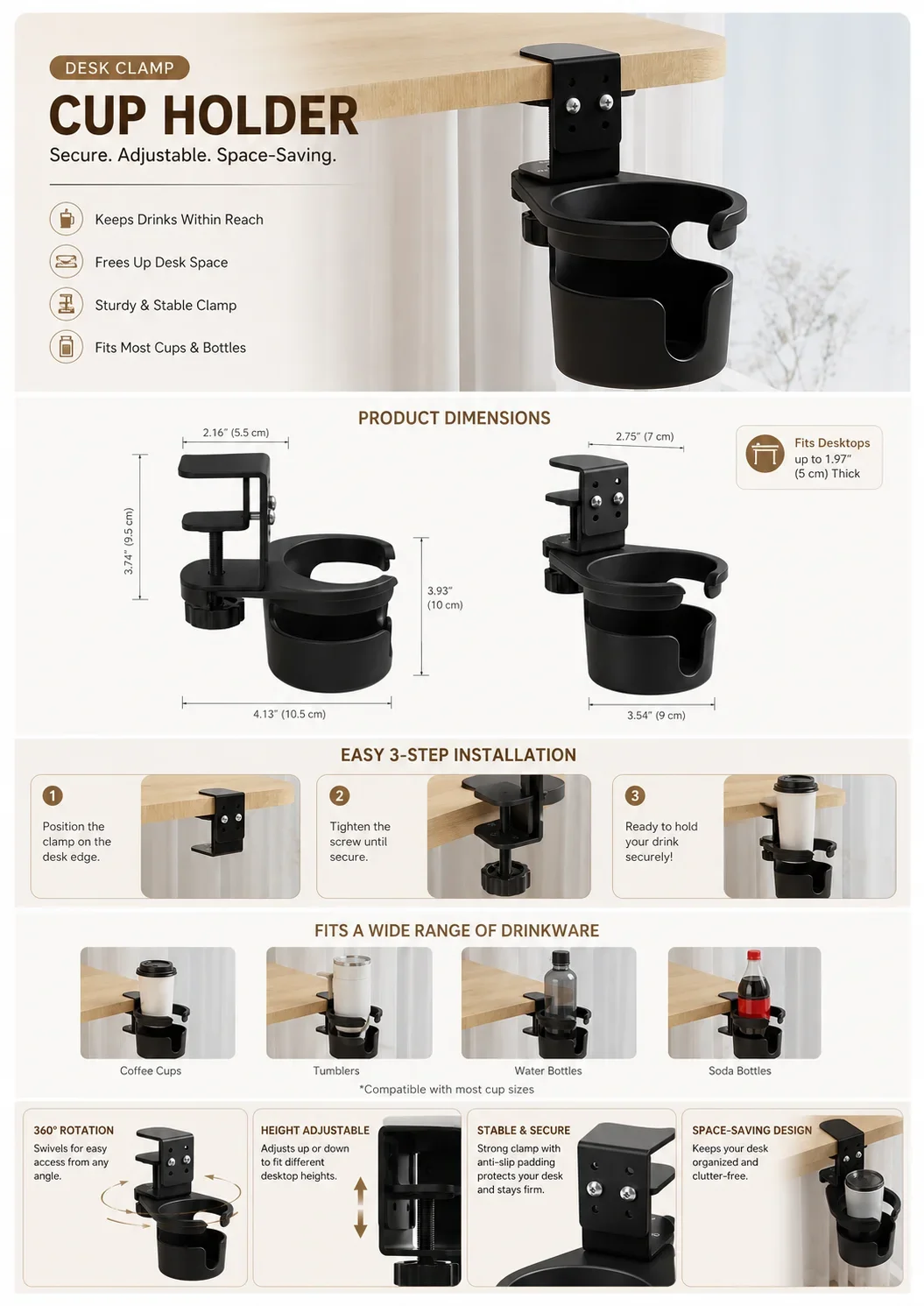 ที่ยึดแก้วแบบหมุนได้ประหยัดพื้ - Desk Setup Tips บทวิจารณ์และราคา