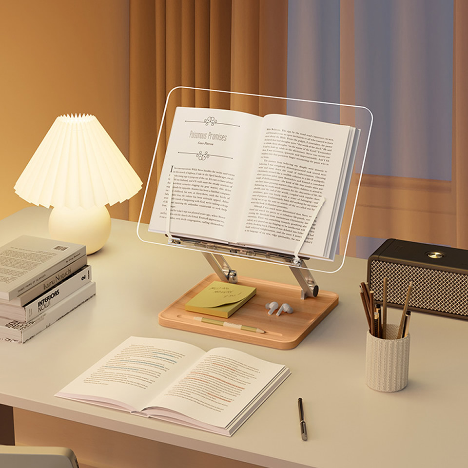 แท่นอ่านหนังสือไม้พร้อมไฟอะคริ - Desk Setup Wood บทวิจารณ์และราคา