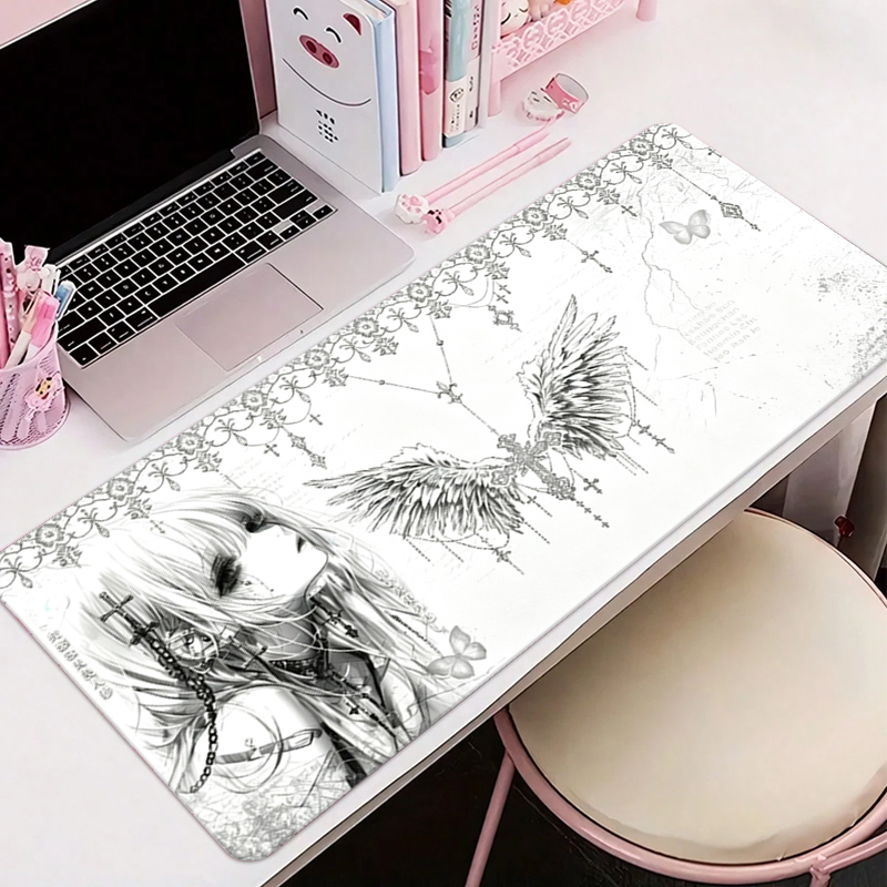 แผ่นรองเมาส์หนังสีดำสีขาวอะนิเ - Desk Setup Rug บทวิจารณ์และราคา