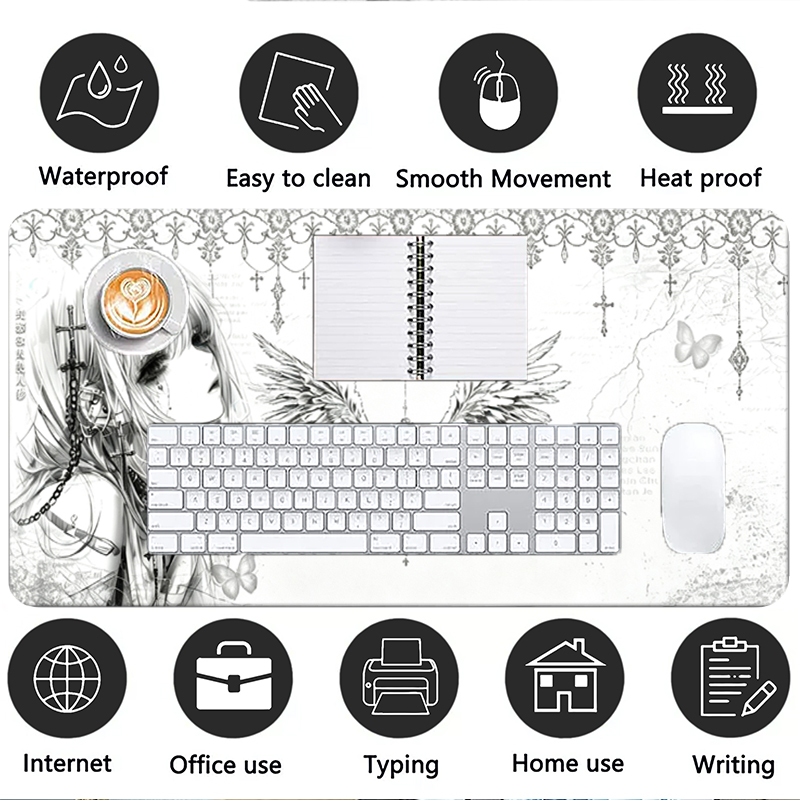 แผ่นรองเมาส์หนังสีดำสีขาวอะนิเ - Desk Setup Rug บทวิจารณ์และราคา