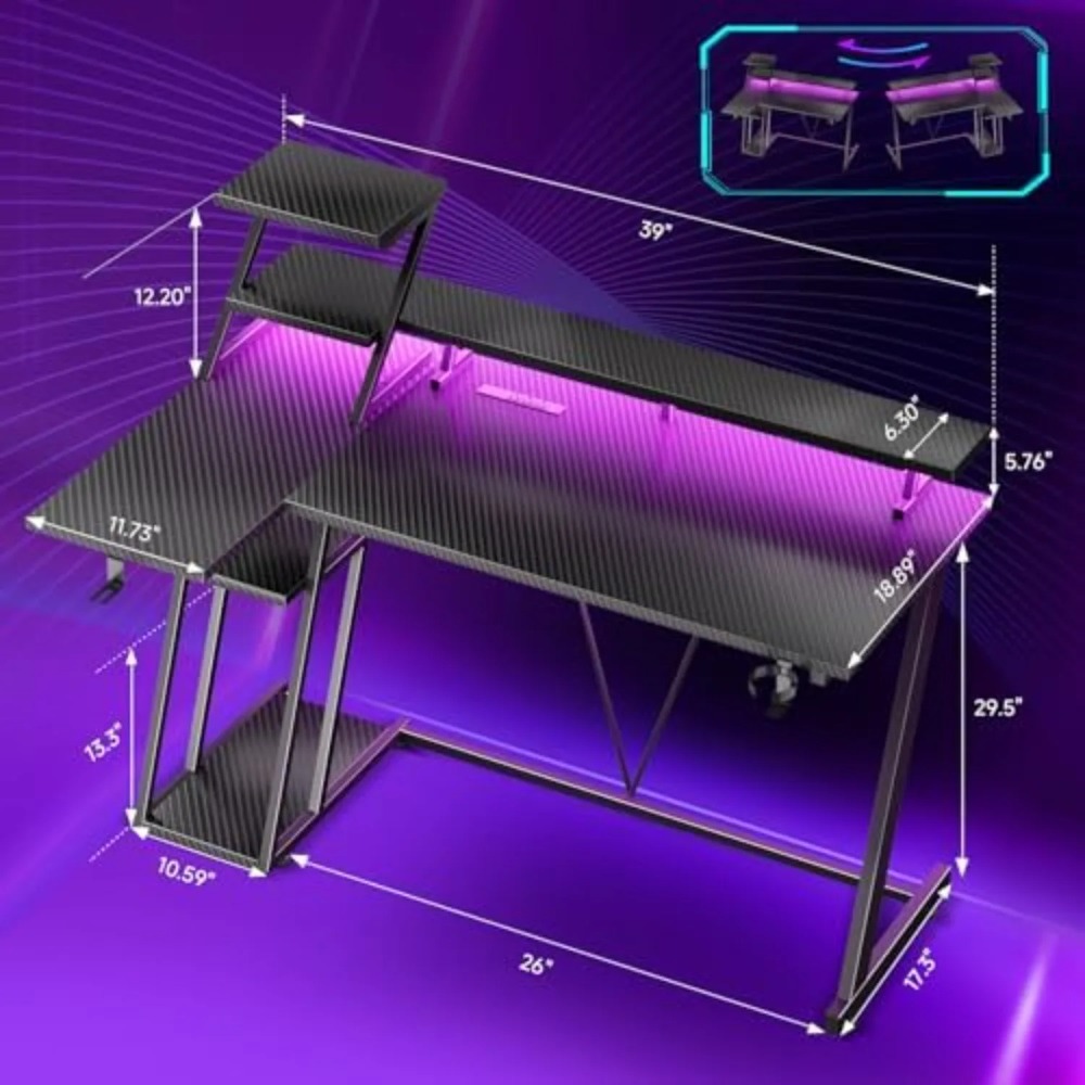 โต๊ะเกมมิ่งขนาด 40 นิ้วพร้อมไฟ - L Shaped Desk Setup บทวิจารณ์และราคา
