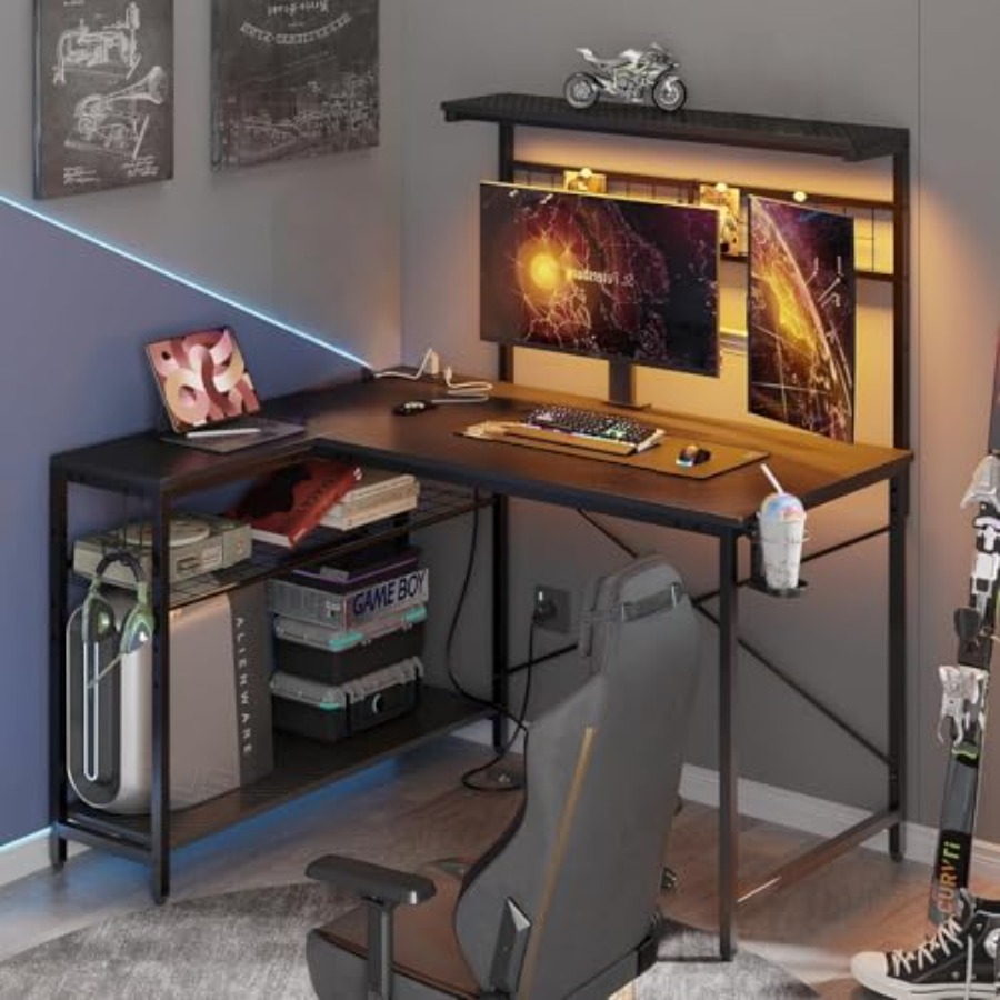 โต๊ะเกมมิ่งขนาด 42 นิ้ว พร้อมช - L Shaped Desk Setup บทวิจารณ์และราคา